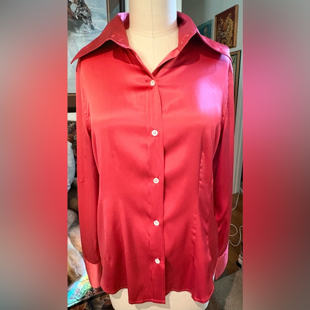 The Limited Silky Button-Down Fuchsia Blouse – Size L